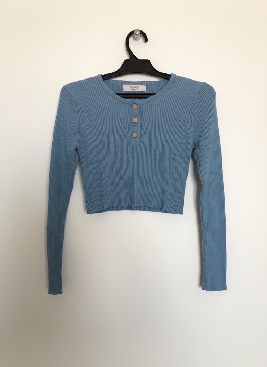 Crop top bleu ciel en maille côtelée -Modella
