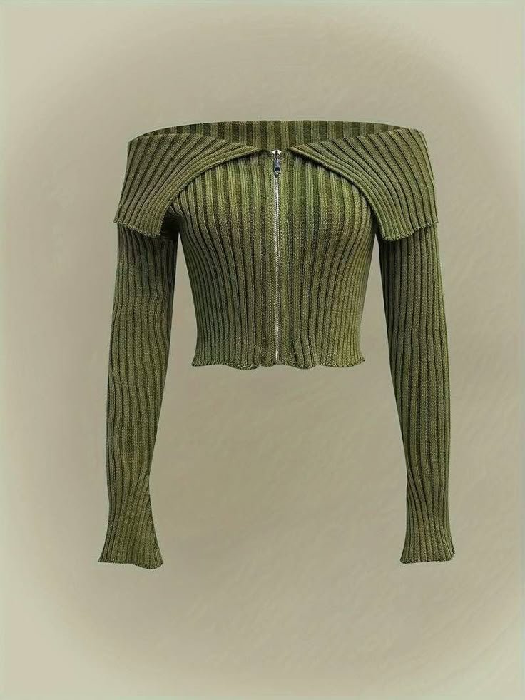 Green off shoulder zip up