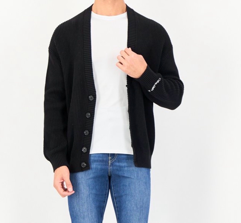 Calvin Klein Jeans Men V Neck Knitted Long Sleeve Cardigans, Black