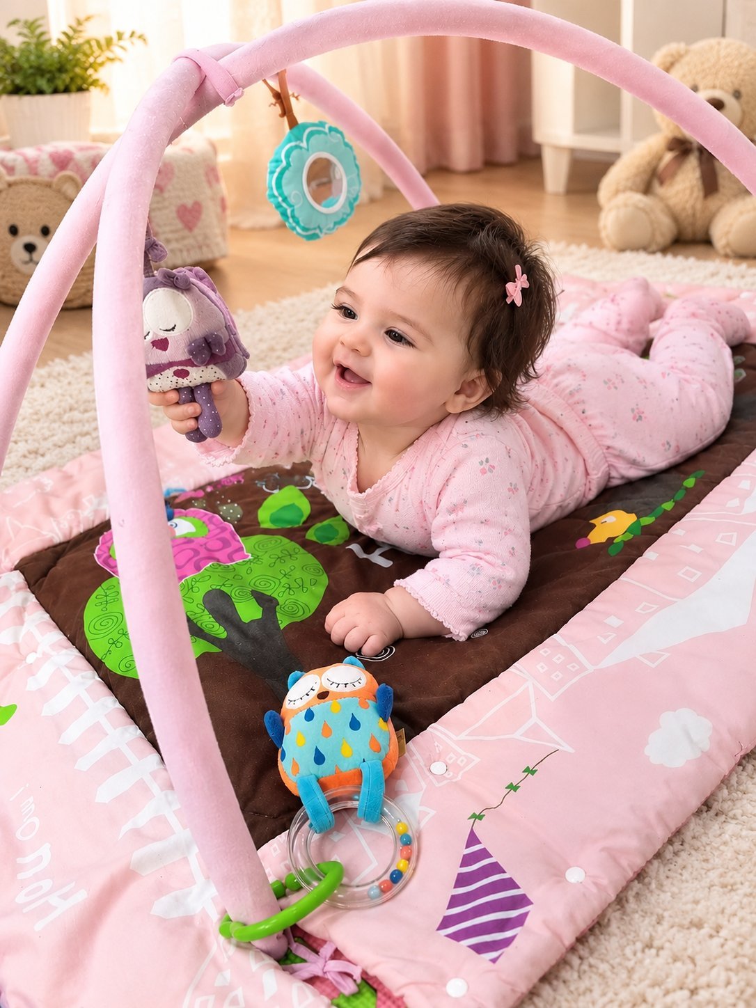 Tapis d'éveil Chouette rose