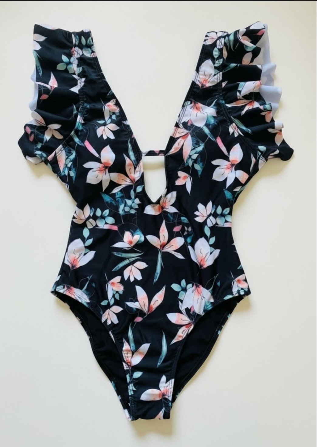 Maillot floral noir