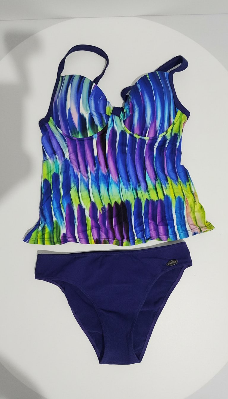 Tankini Fashy neuf – Motif bleu/violet – Taille L