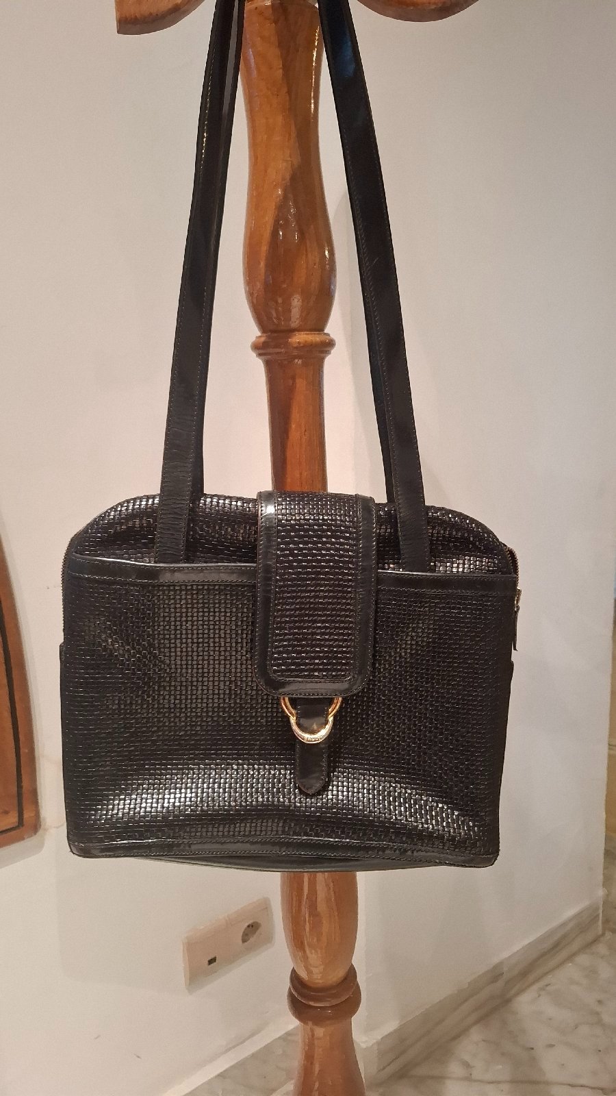Sac Bailly vintage en cuir noir texturé 