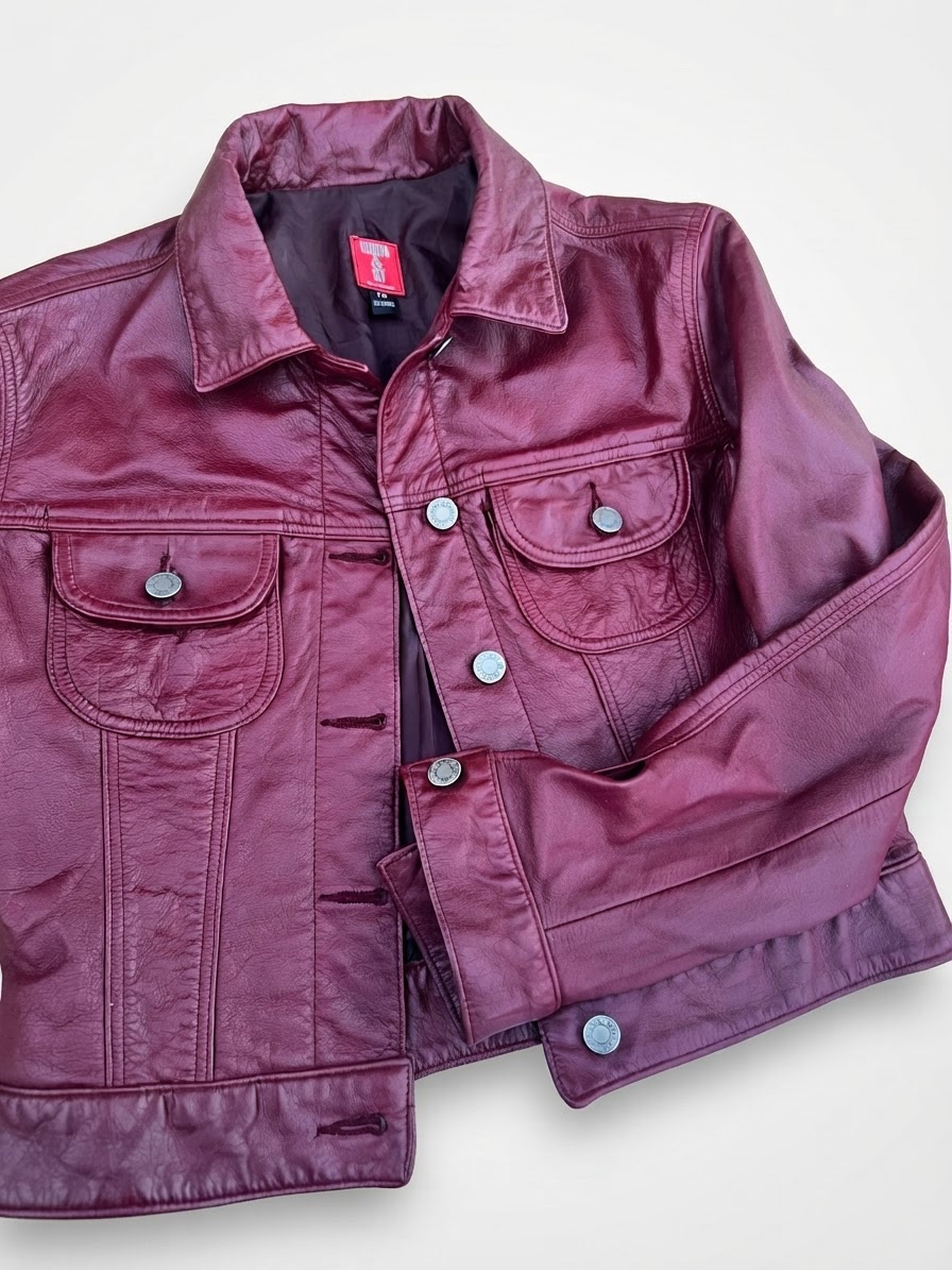 Veste en cuir bordeaux