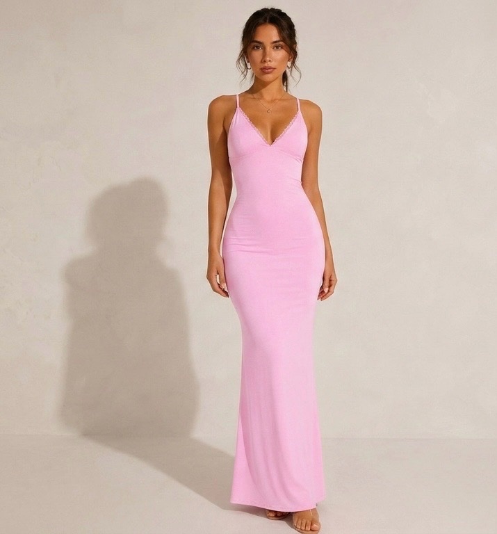 Robe Shein Longue Moulante Rose- Taille S/M