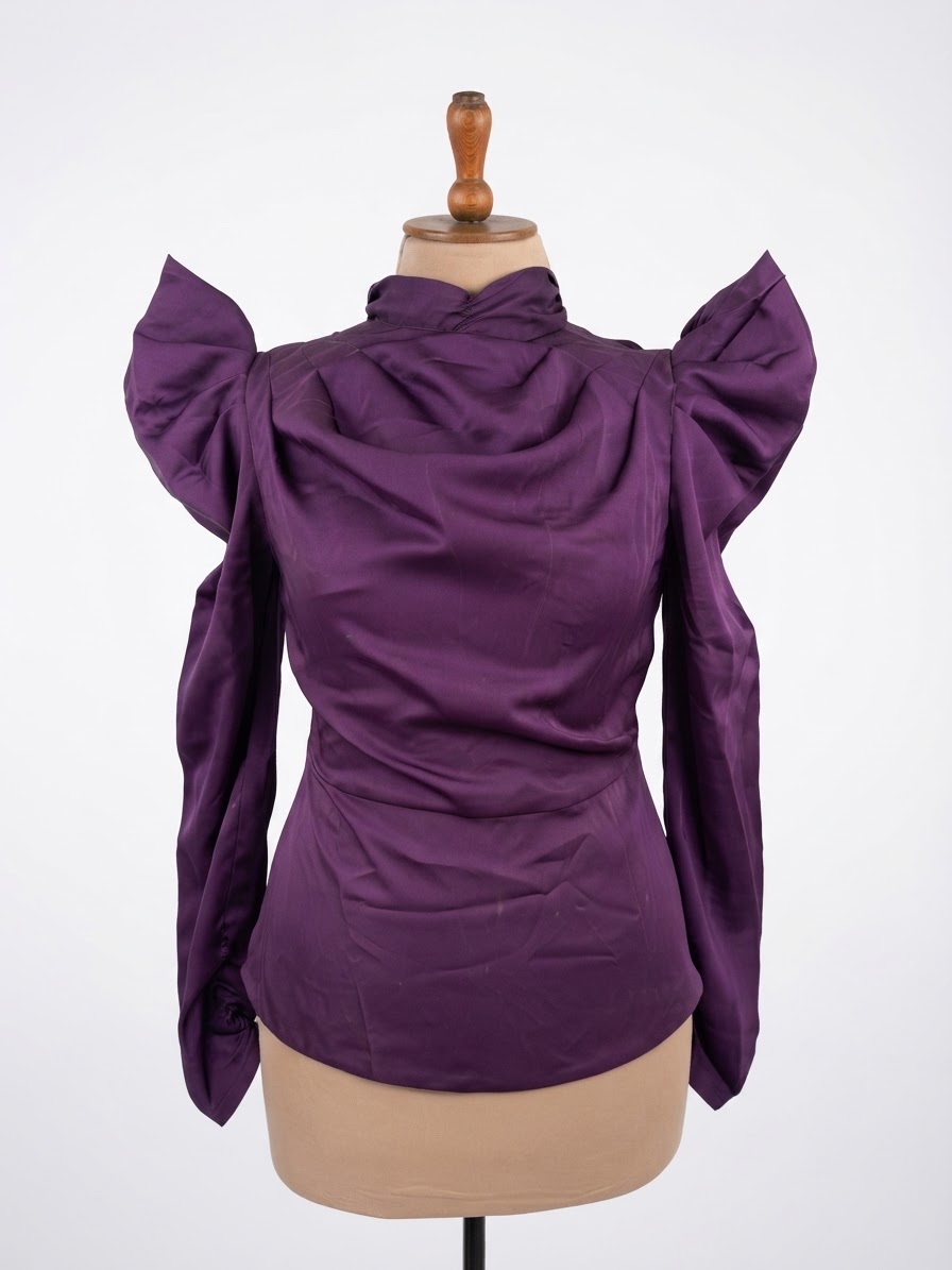 Haut satiné violet intense - Épaule structurées & Col montant
