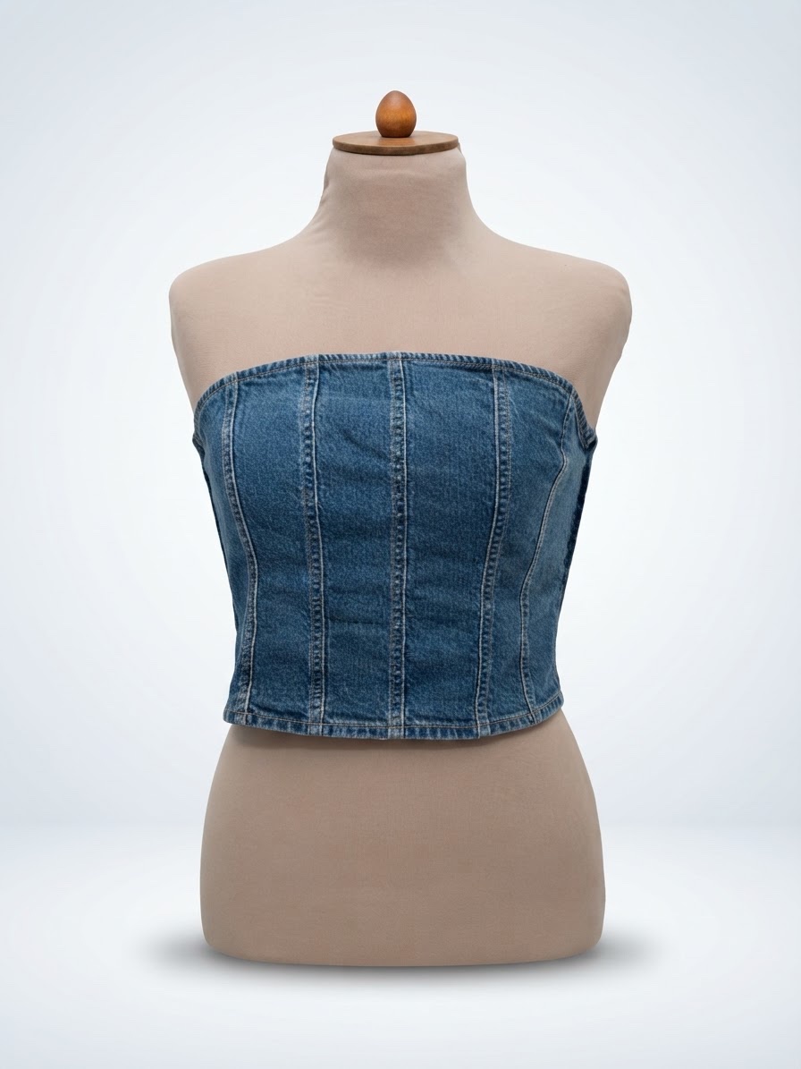 Bustier denim avec dos froncé & zip latéral