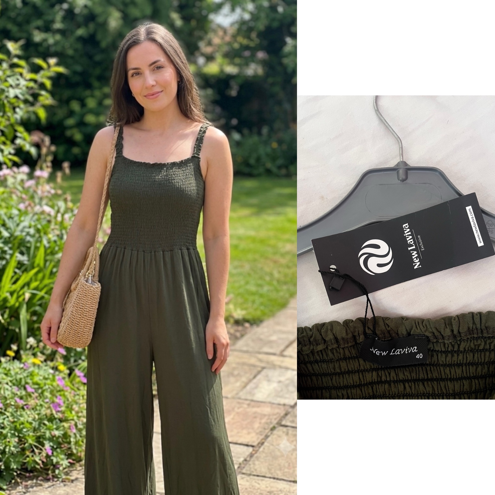 Combinaison chic vert kaki smockée ✨ Élégante & Tendance