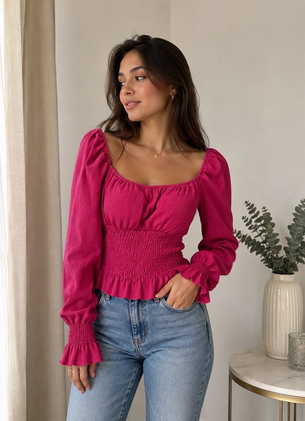 Pull fuchsia élégant à manches bouffantes ✨🩷