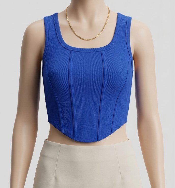 Top corset en maille côtelée bleu électrique