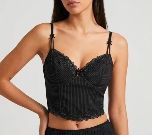 Top corset structuré à rayures et bordure dentelle paillettée