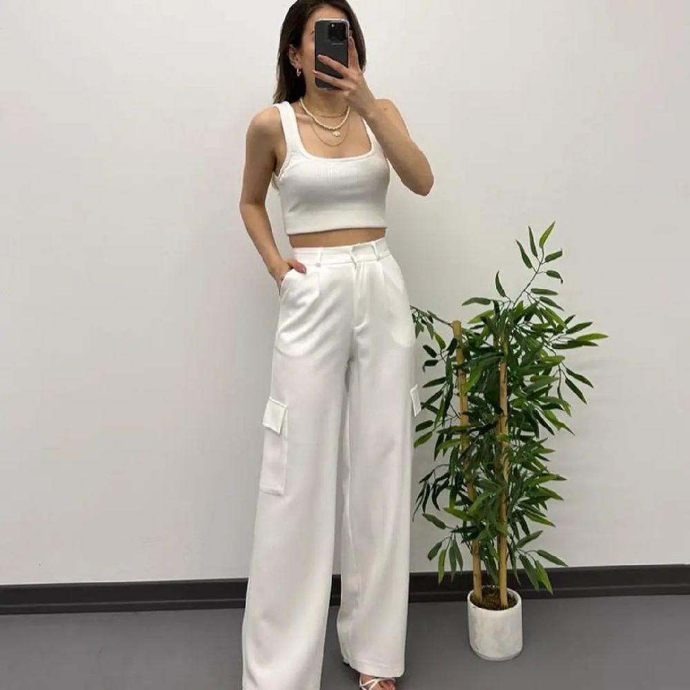 Pantalon cargo blanc taille L