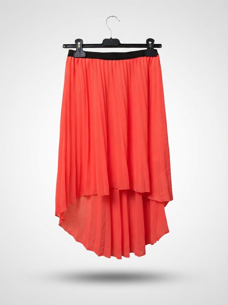 Coral Red Pleated Asymmetric Maxi Skirt ❤️