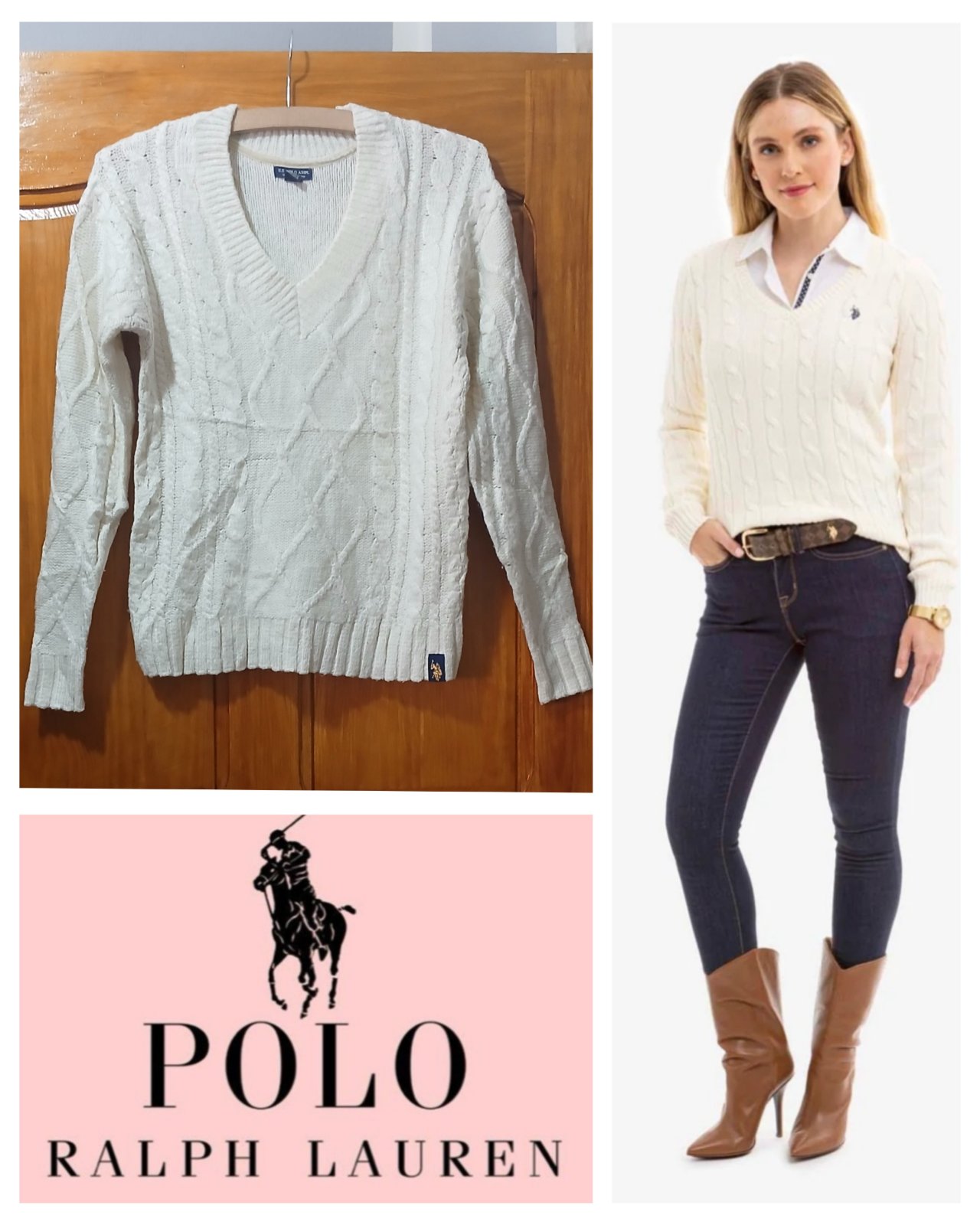  original Pull Crochet RALPH LAUREN Nude Clair  