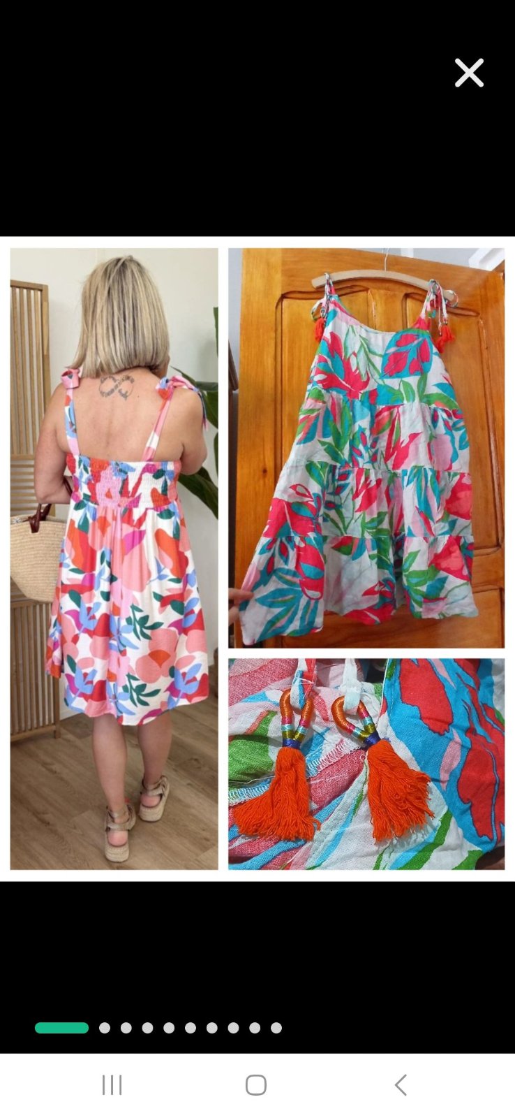 Robe en lin & coton 🌺✨ Coupe fluide et féminine, imprimé floral coloré, bretelles nouées et jolis détails pompons. Une pièce légère, originale et pleine de fraîcheur, parfaite pour l’été ☀️💗