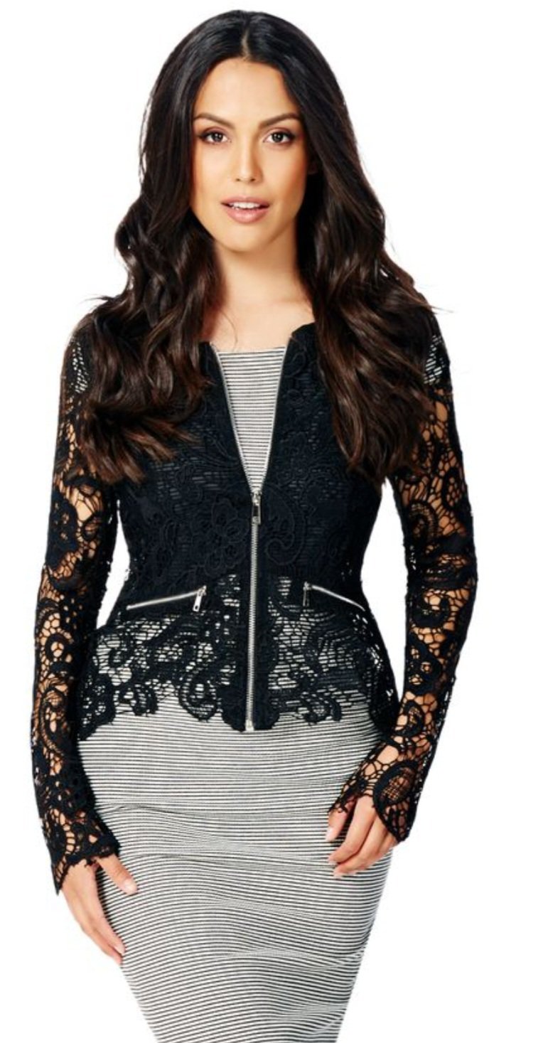 Strassé Crop  veste en dentelle tailles 36 / S 