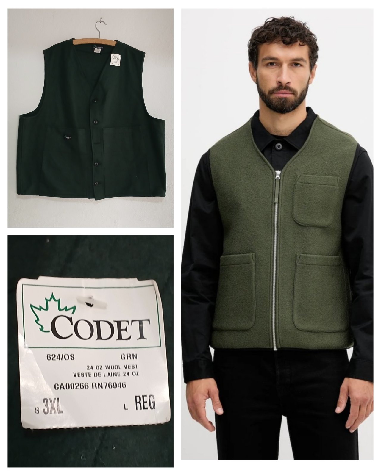  Gilet  manteau homme – NEUF avec étiquette Marque Codet (Canada) 🇨🇦 – Taille 3XL-REG (coupe classique) Couleur vert foncé Tissu épais et très résistant, qualité manteau en laine, pas un gilet fin. Offre une excellente tenue, chaleur et durabilité.