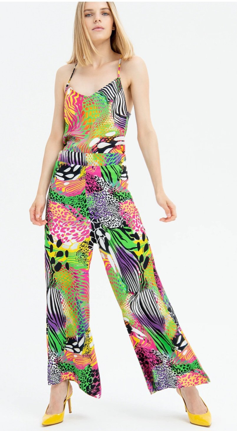 FRACOMINA Pantalon large fluide imprimé multicolore fabrication italienne  haute de gamme taille L