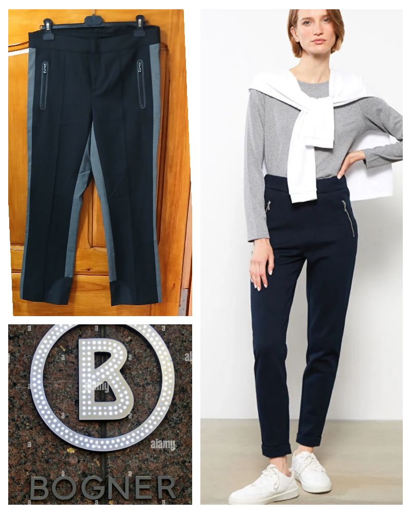  - 15 % pantalon technique taille haute  / sport chic pour femme, typique du style Bogner. Coupe droite, bandes grises sur les côtés, poches zippées avec logo B. Matière chaude et de haute qualité.