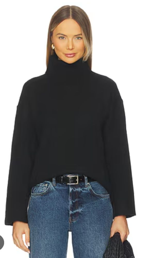 🩷Pull court noir à col montant, 🩵aux manches bouffantes élégantes.🤍 Coupe moderne et féminine, idéal pour un look chic et tendance, facile à associer avec une tenue taille haute taille S / M 