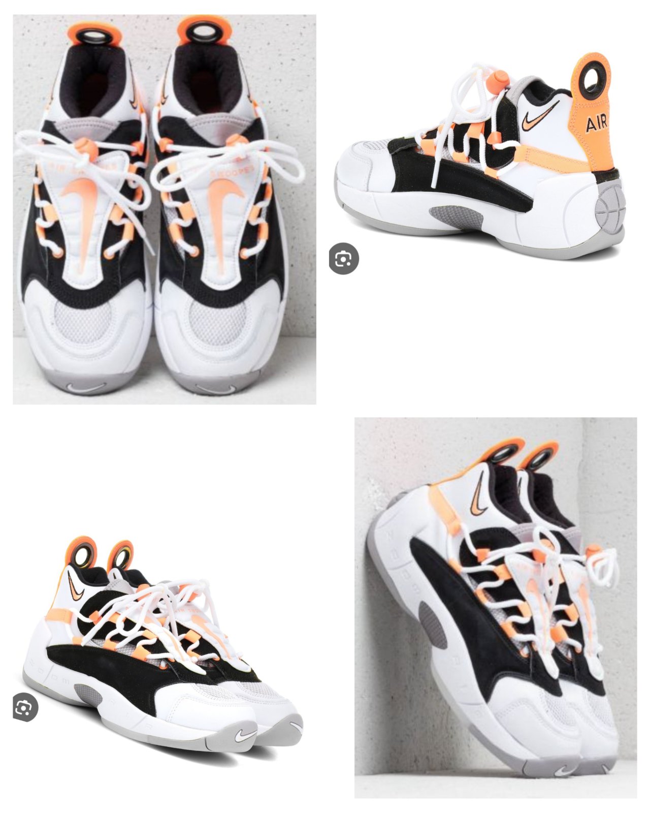   ZOOM Nike Air Swoopes II authentique Design rétro et sportif avec de superbes détails contrastés noir, blanc et orange. Zoom sur les finitions soignées, les lacets originaux et le logo Nike emblématique. Confort et style réunis.