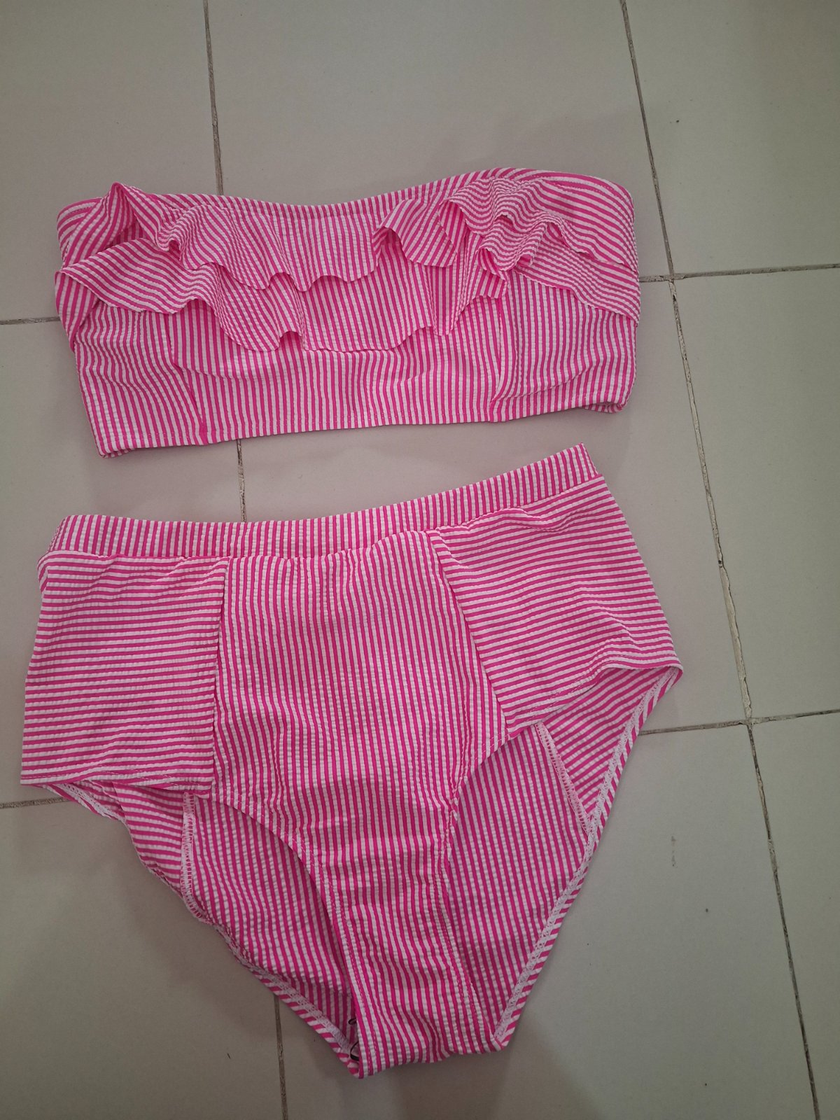 Bikini À Rayures Taille Haute