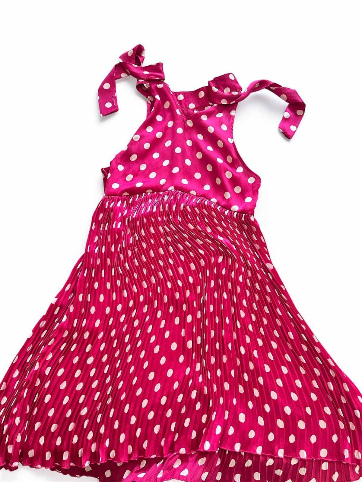 Robe rose fuchsia à pois blancs