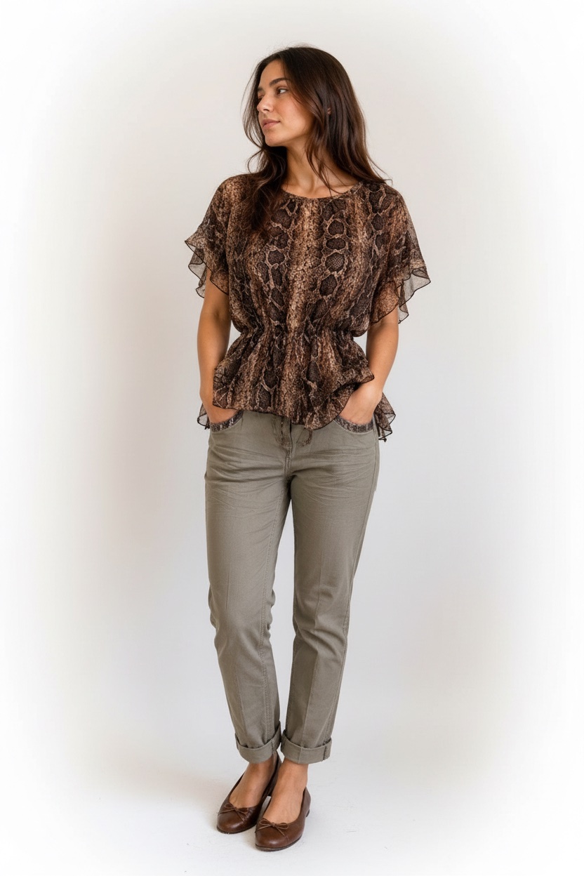 Tenue élégante kaki & imprimé python