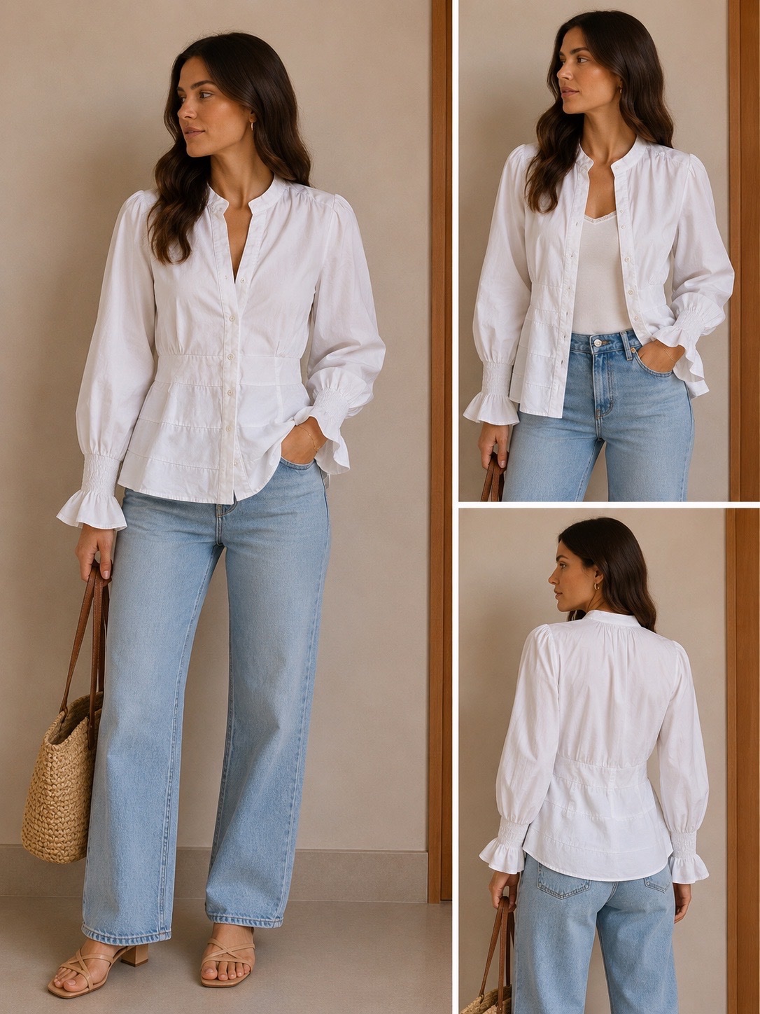 Chemise blanche cintrée à manches bouffantes