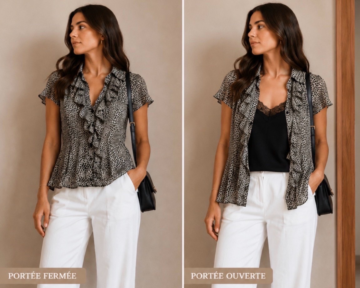 Chemise fluide imprimé léopard à volants