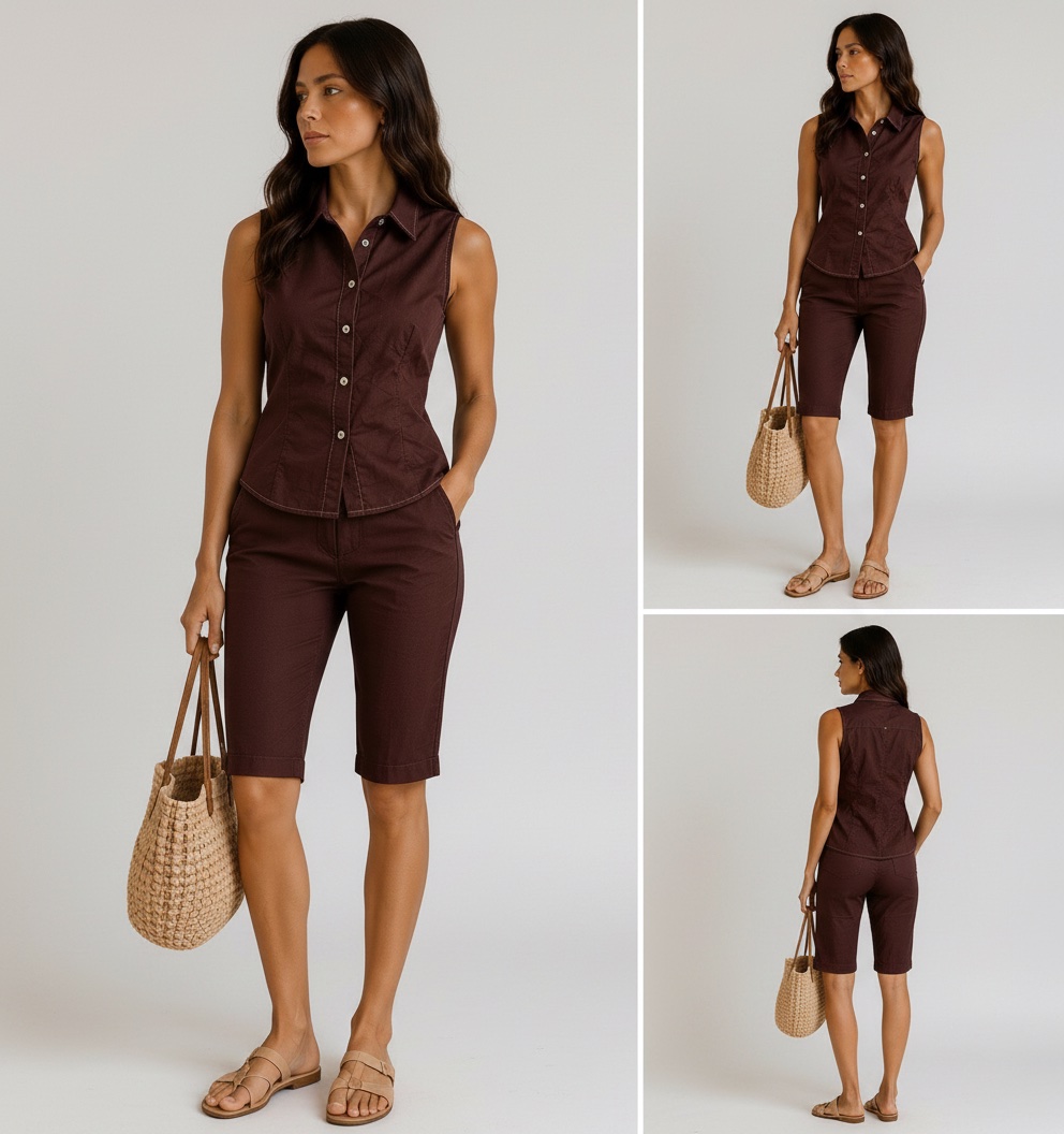Ensemble Chemise Sans Manches & Pantacourt Ajusté 