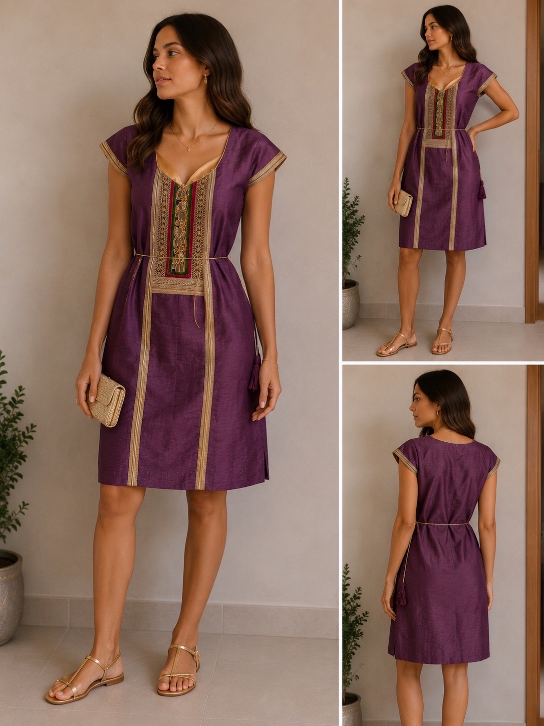 Robe Traditionnelle Brodée Violet & Doré