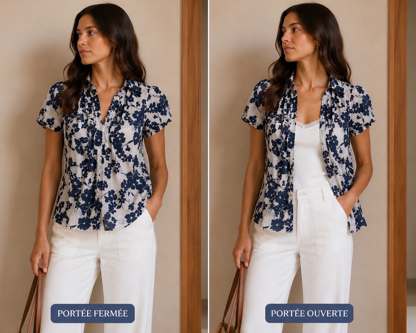Chemise fluide à fleurs bleu marine
