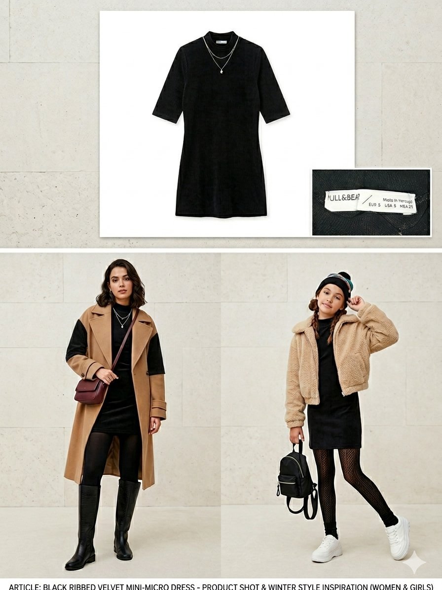 Robe noire micro pour les filles avec manche 3/4