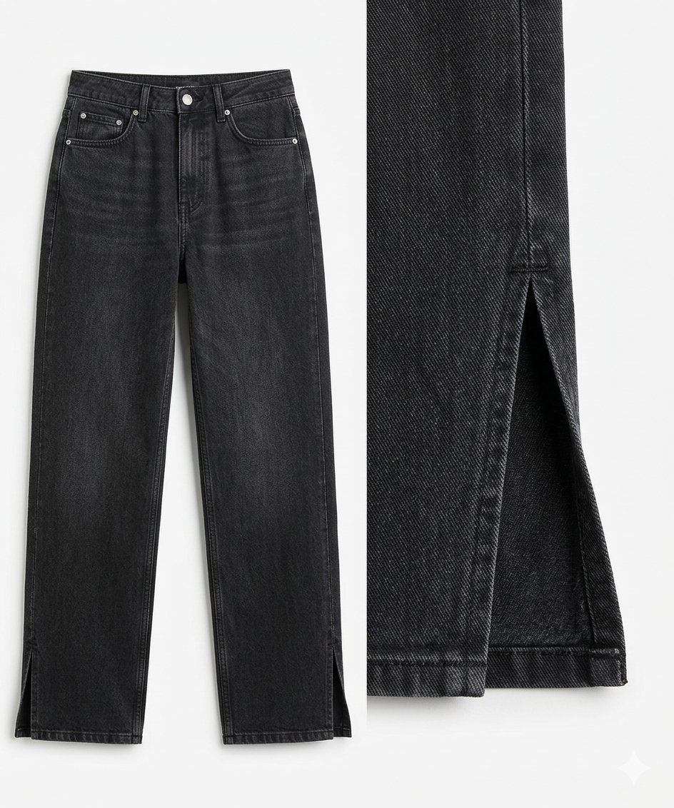 Pantalon djean noir avec fentes à côté taille 36