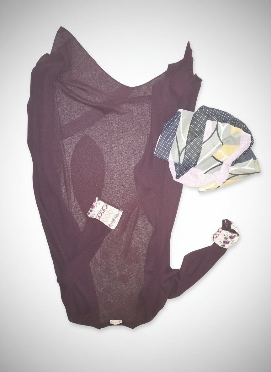 Gilet longue pour femme voilée taille 38 /36 avec une foulard multicolores 