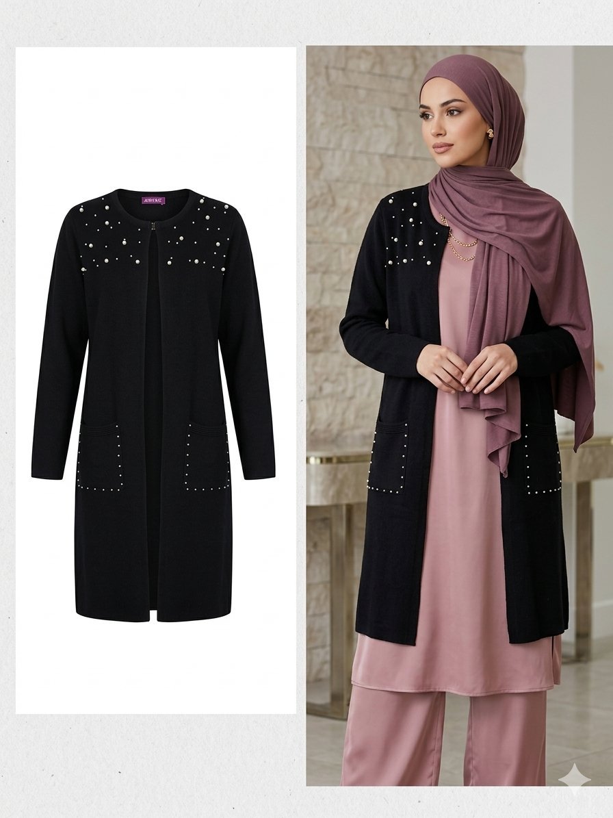 Gilet longue noire pour les femme voilée 