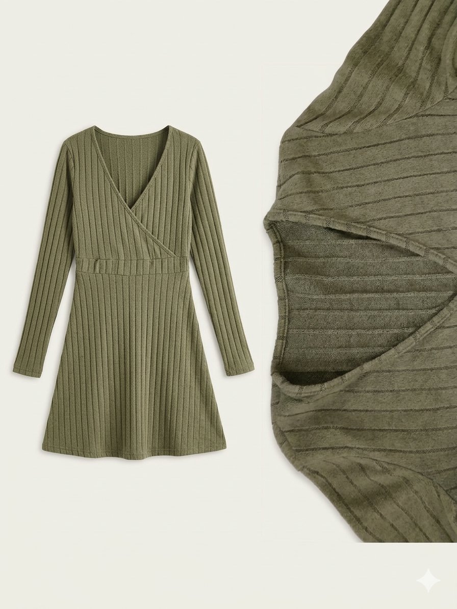 Robe Patineuse Côtelée Vert Olive