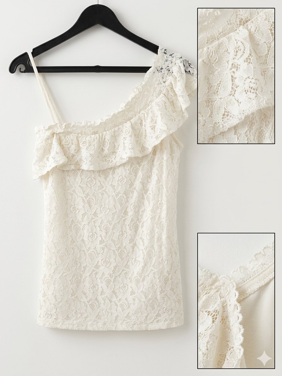 Top Asymétrique en Dentelle Ivoire – Chic