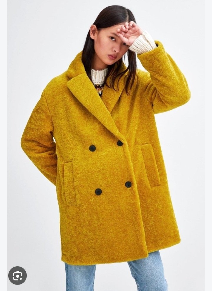 Manteau jaune moutarde fosse forrure Zara