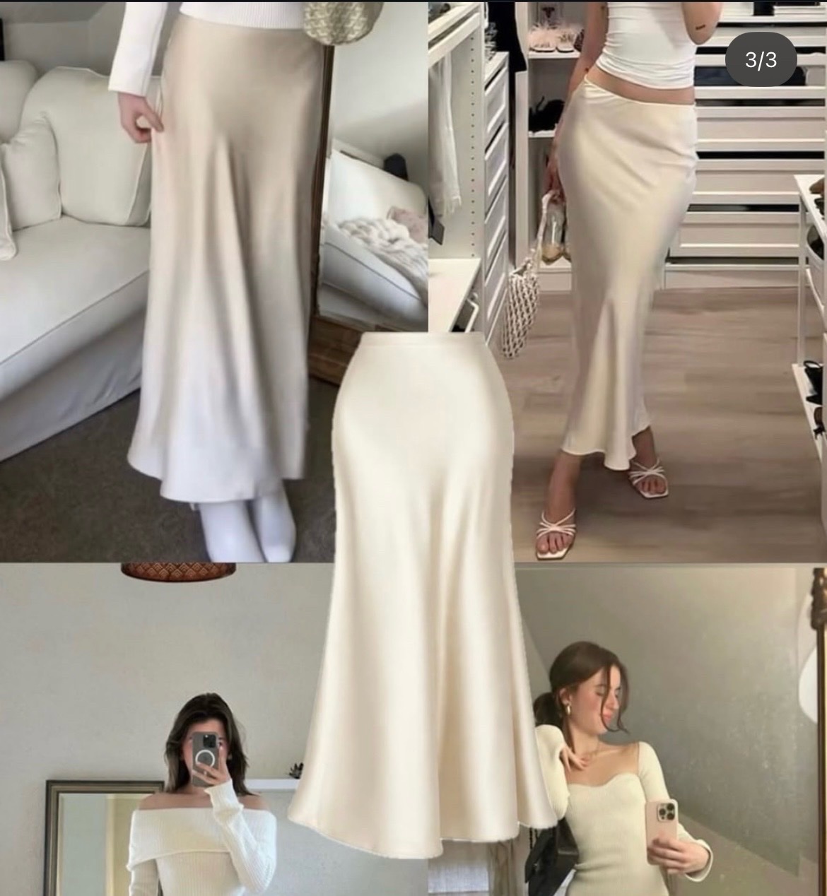 Jupe satin blanc casse