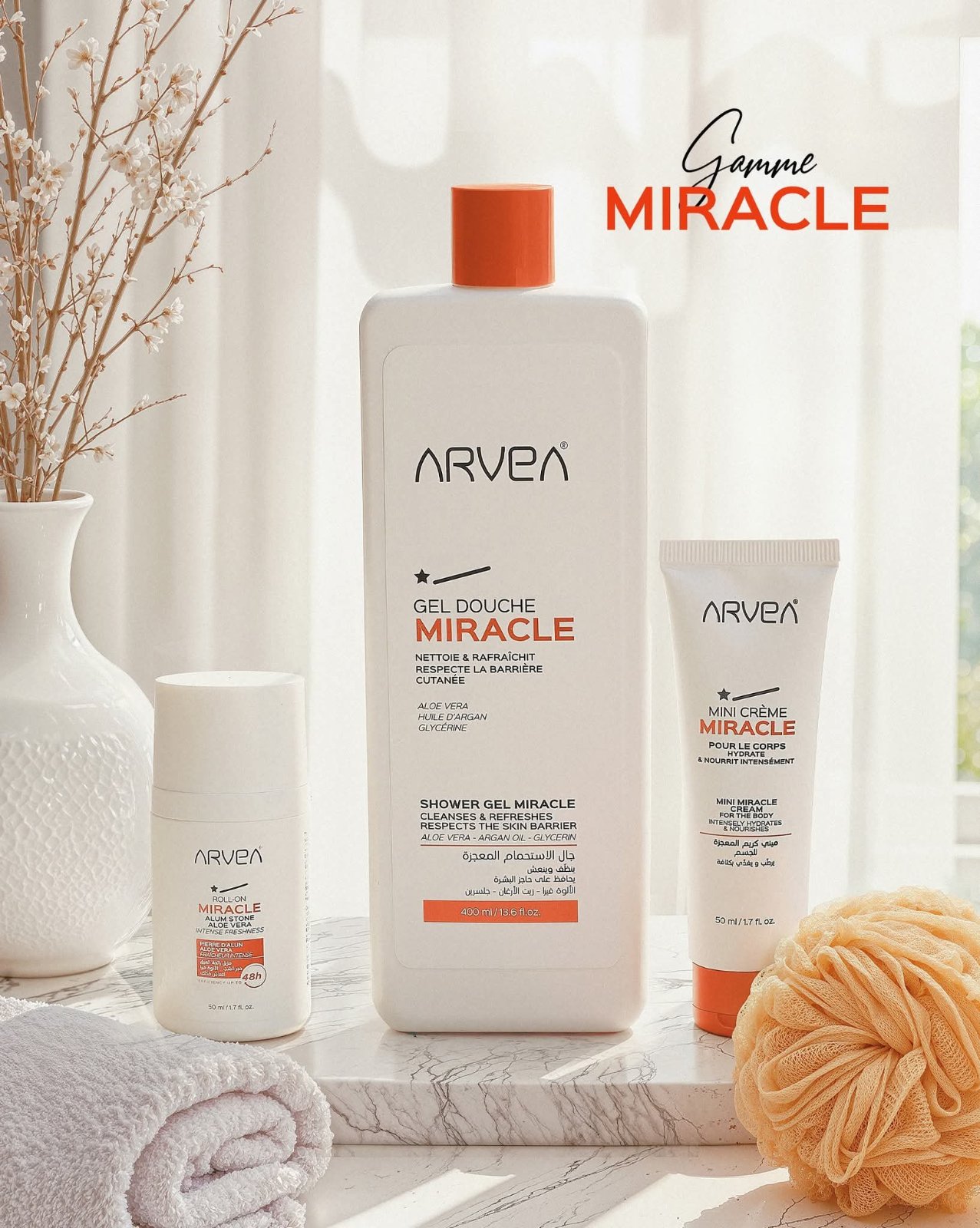 Pack Miracle Arvea : creme corps+ Stick +gel douche 