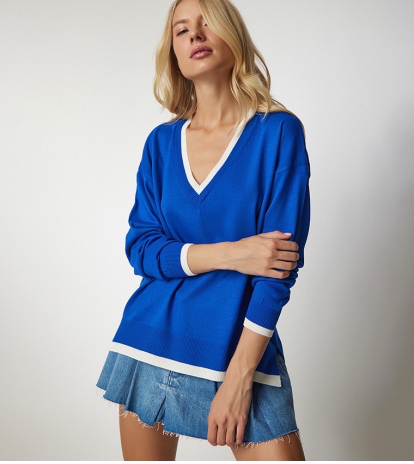 Pull over size bleu roi 
