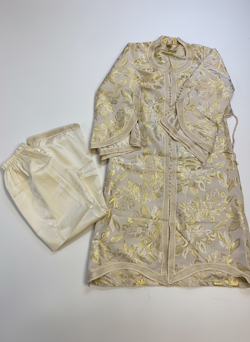Set Caftan Marrocain en Brocart Jaune 