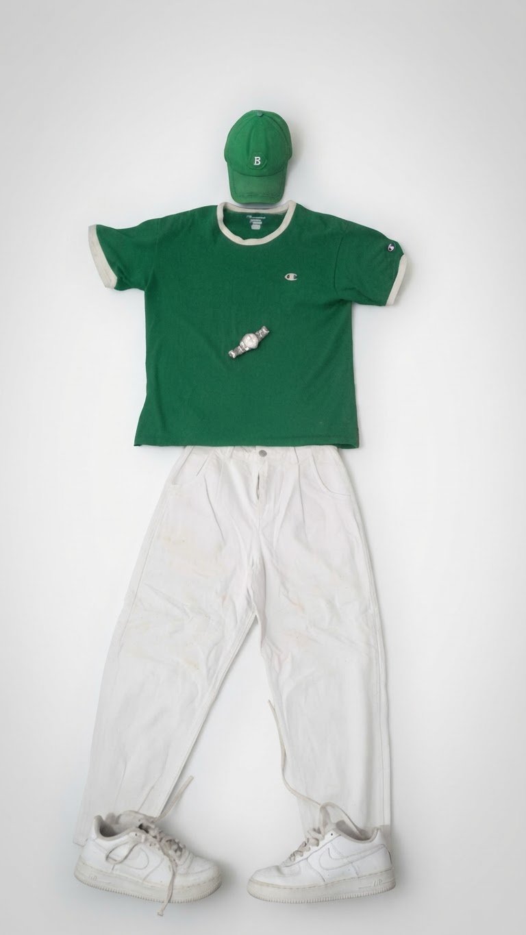 Pantalon blanc+ t-shirt vert chamion +airforce 1 blanc originale
