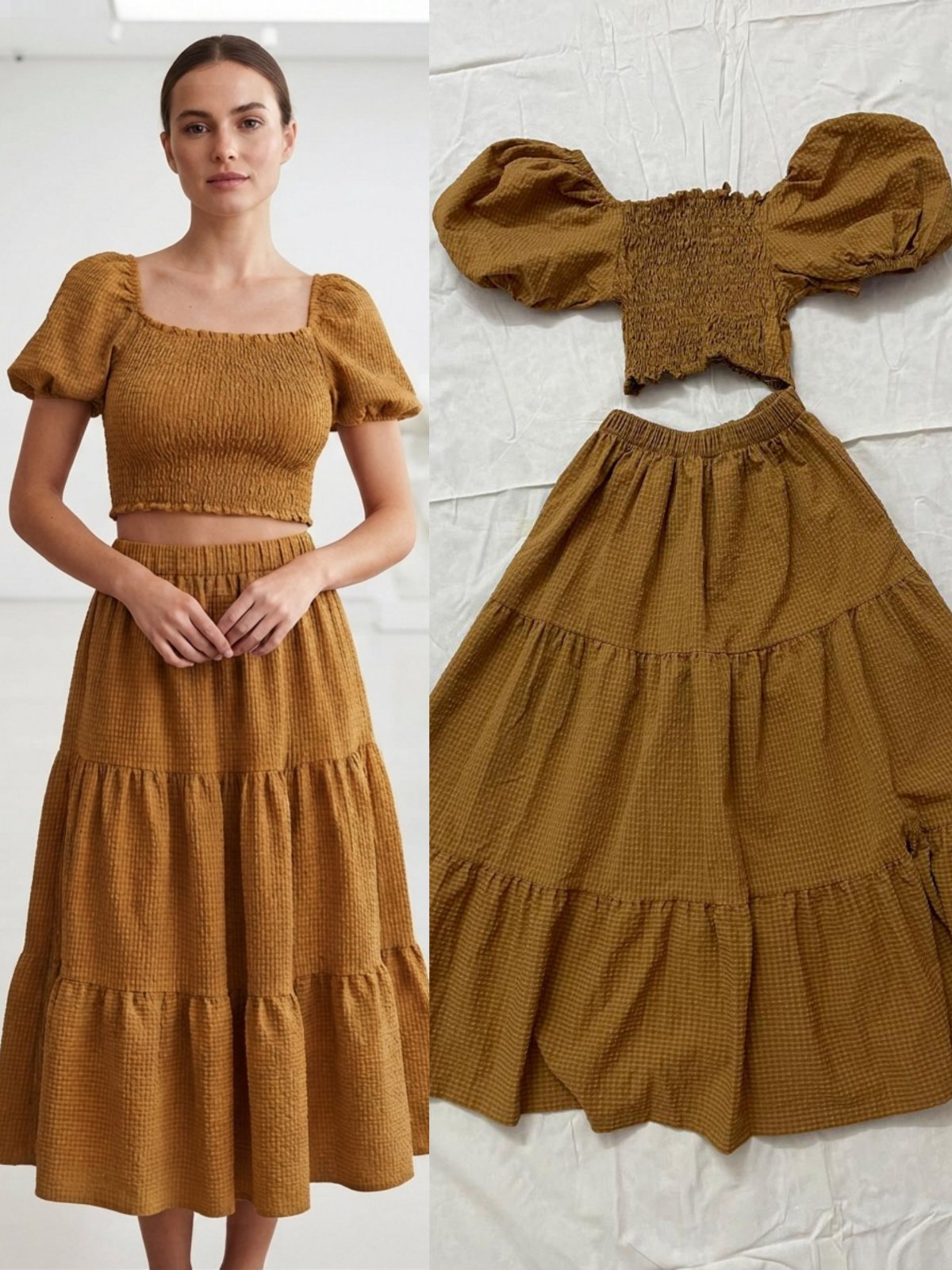 Ensemble coordonné chic crop top et jupe volantée