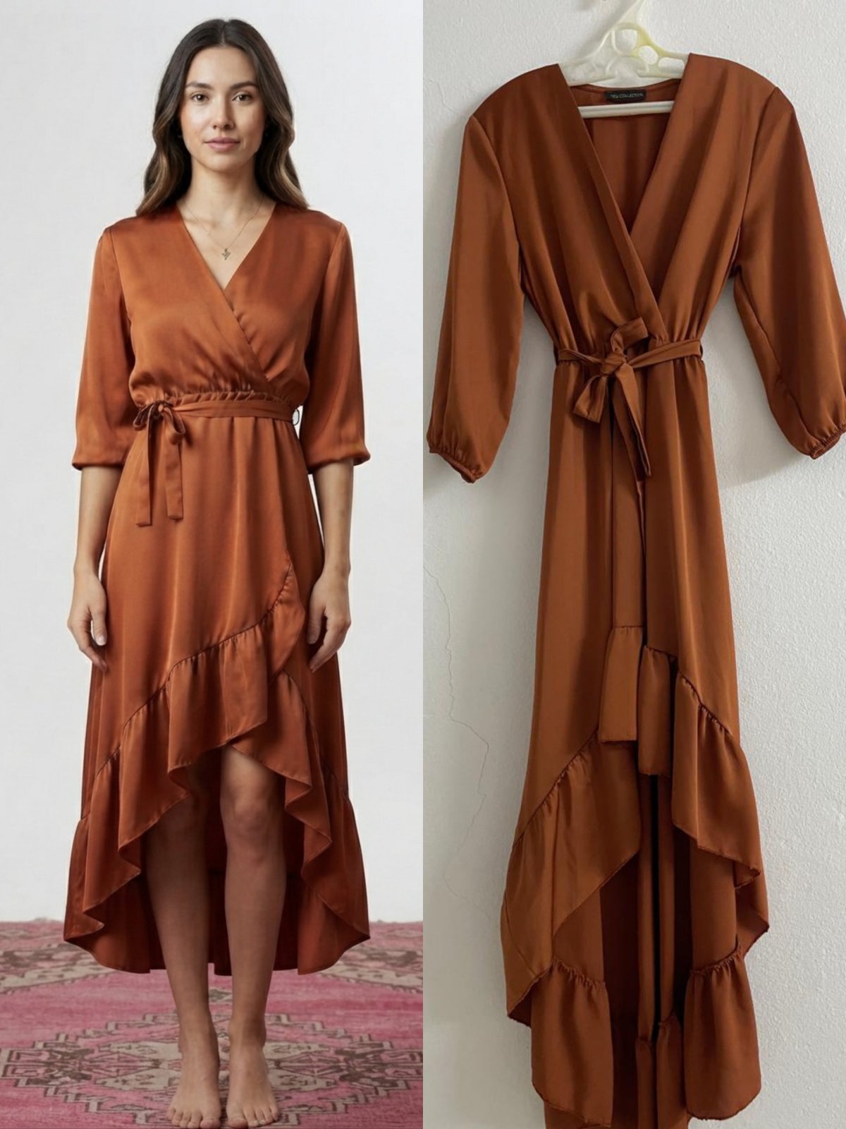 Robe chic effet satiné rouille