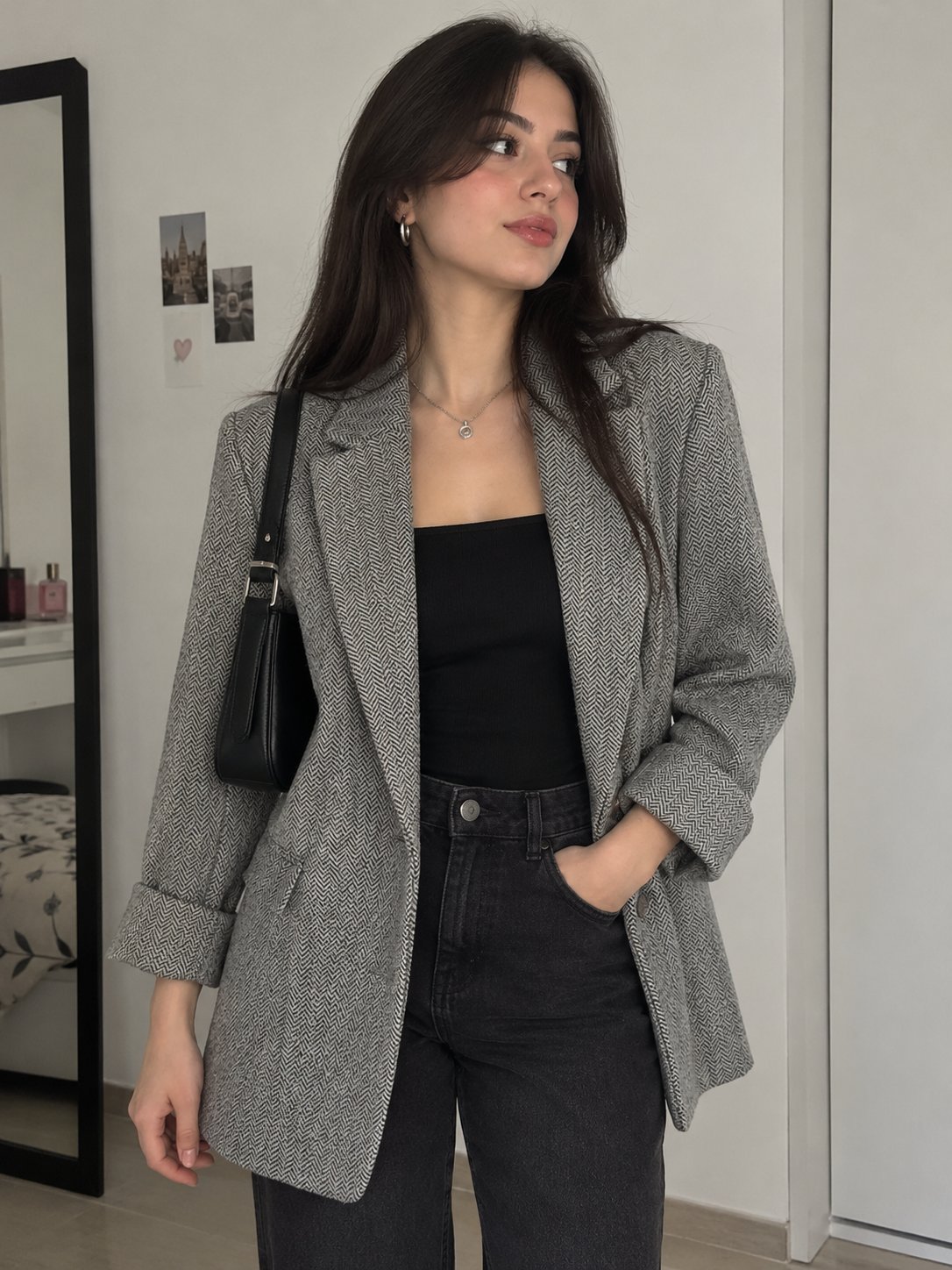 Blazer Bershka gris à motifs chevrons 