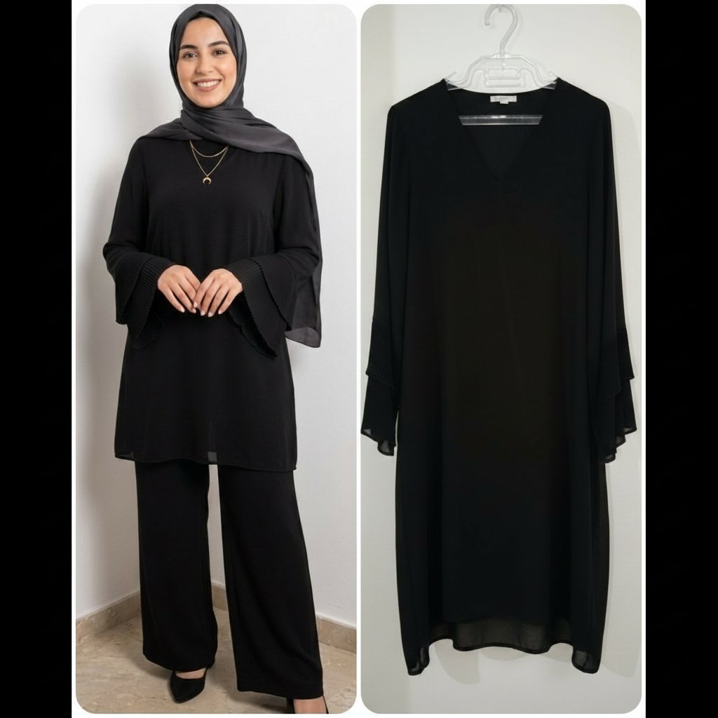 Robe noire élégante avec manches plissées