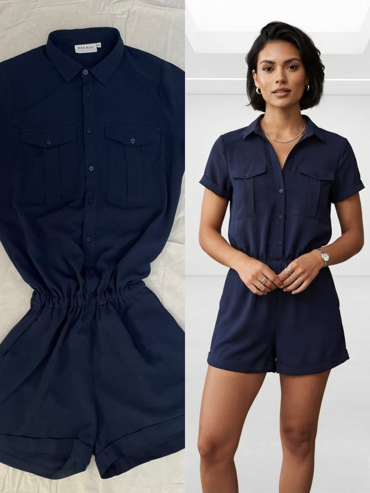 Combi-short bleu marine style utilitaire chez bien blue 